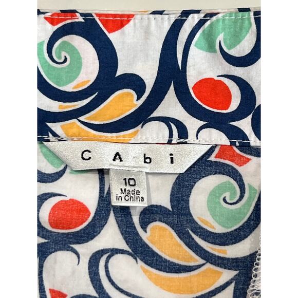Cabi Whimsy Swirl White and Navy Structured Tank Women's Size 10 Whimsy 60s - Picture 6 of 10